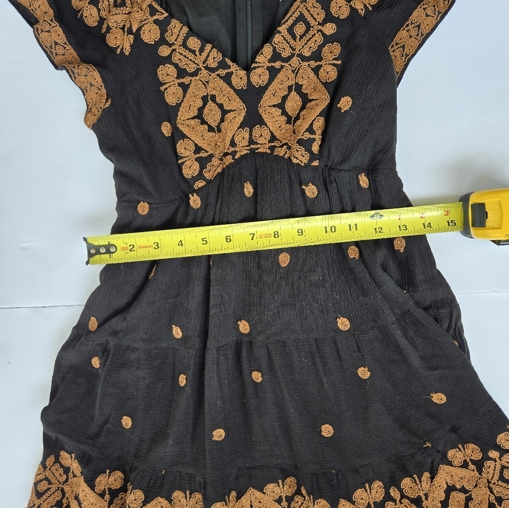 Hale Bob Black Mini Dress with Brown Embroidery -Size XS -100% Rayon - Picture 5 of 8